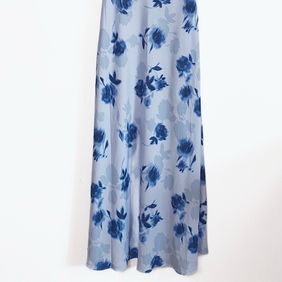 Abercrombie & Fitch NWT Maxi Dress Puff sleeve tie back slip Blue Floral size L - Picture 5 of 16